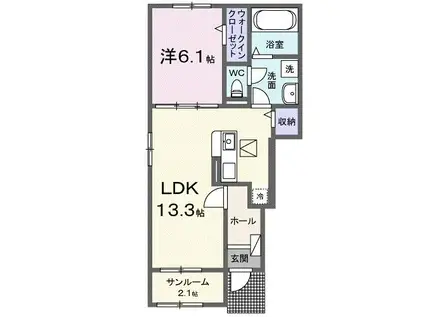 クレアールII B(1LDK/1階)の間取り写真