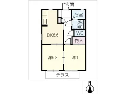 近鉄名古屋線 江戸橋駅 徒歩25分 2階建 築26年(2DK/1階)の間取り写真