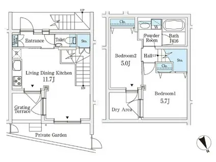 AGRATIO TERRACE 恵比寿 アグレシオテラス恵比寿(2LDK/1階)の間取り写真