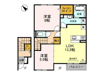 ロック・ベイレーク(2LDK/2階)の間取り写真
