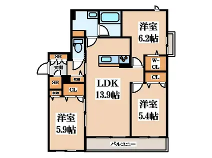 SHA MAISON ゆたか(3LDK/2階)の間取り写真