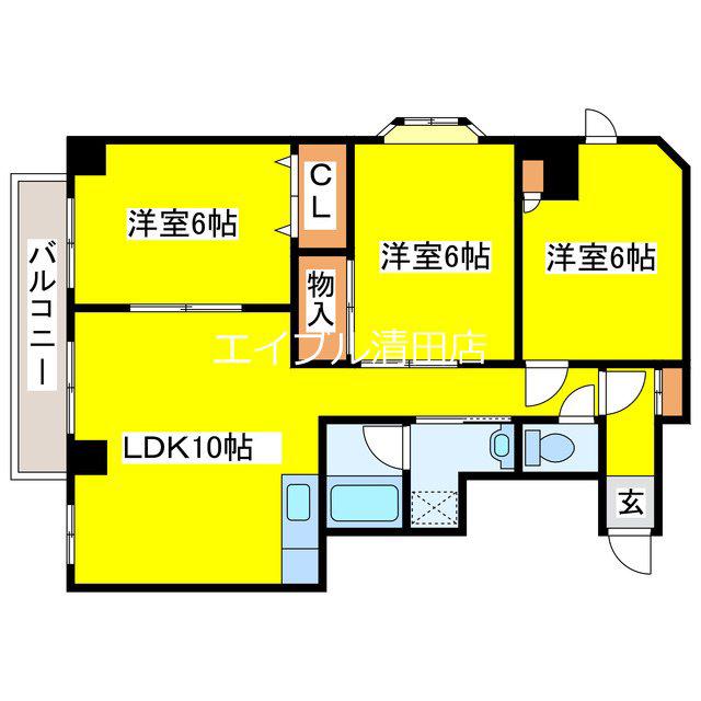 アクティブプラザ上野幌(3LDK/6階)の間取り写真