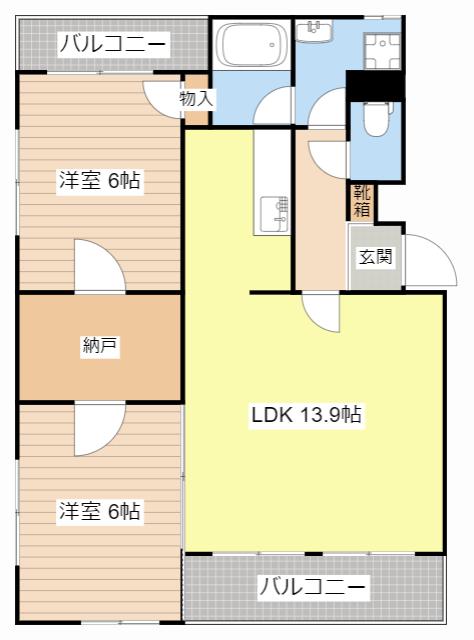 ヒルトップ名坂(2SLDK/2階)の間取り写真