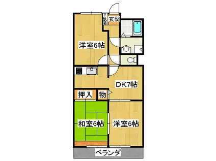 サンビレッジ藤原台A棟(3DK/2階)の間取り写真
