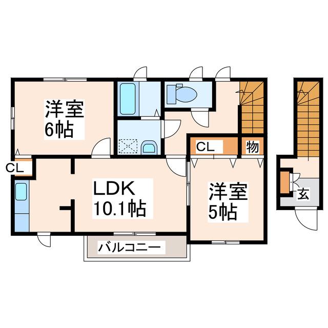 シュティル鏡B(2LDK/2階)の間取り写真