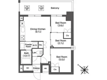ORSUS AKABANE イースト(3DK/10階)の間取り写真
