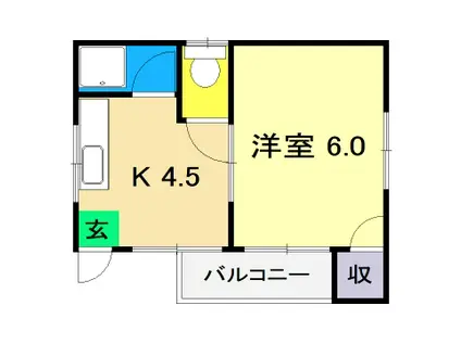 八反町ハイツ(1K/1階)の間取り写真