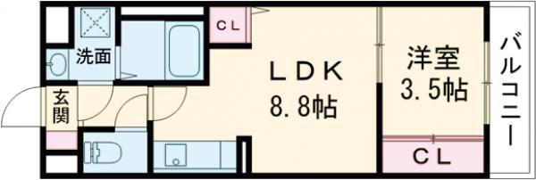 ラルヴェールIII(1LDK/3階)の間取り写真