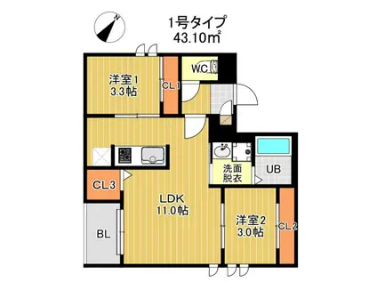 REGALEST MAPLE 千早(2LDK/3階)の間取り写真