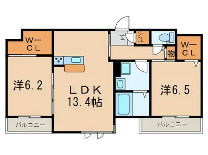 シャーメゾン岡治II(2LDK/3階)の間取り写真
