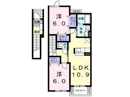 リベラルK1(2LDK/2階)の間取り写真