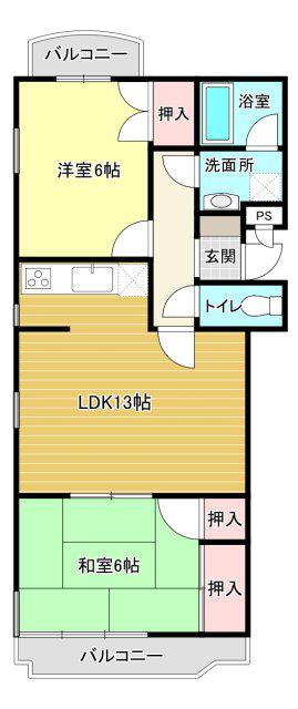 ミラクル西塚(2LDK/4階)の間取り写真