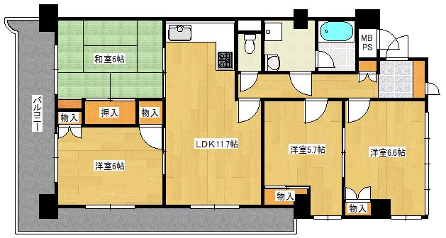 ライオンズマンション西霞町(4LDK/5階)の間取り写真