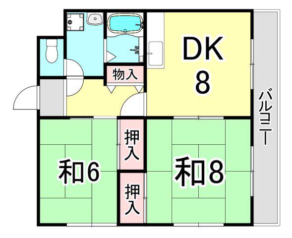 エトワール甲子園(2DK/2階)の間取り写真
