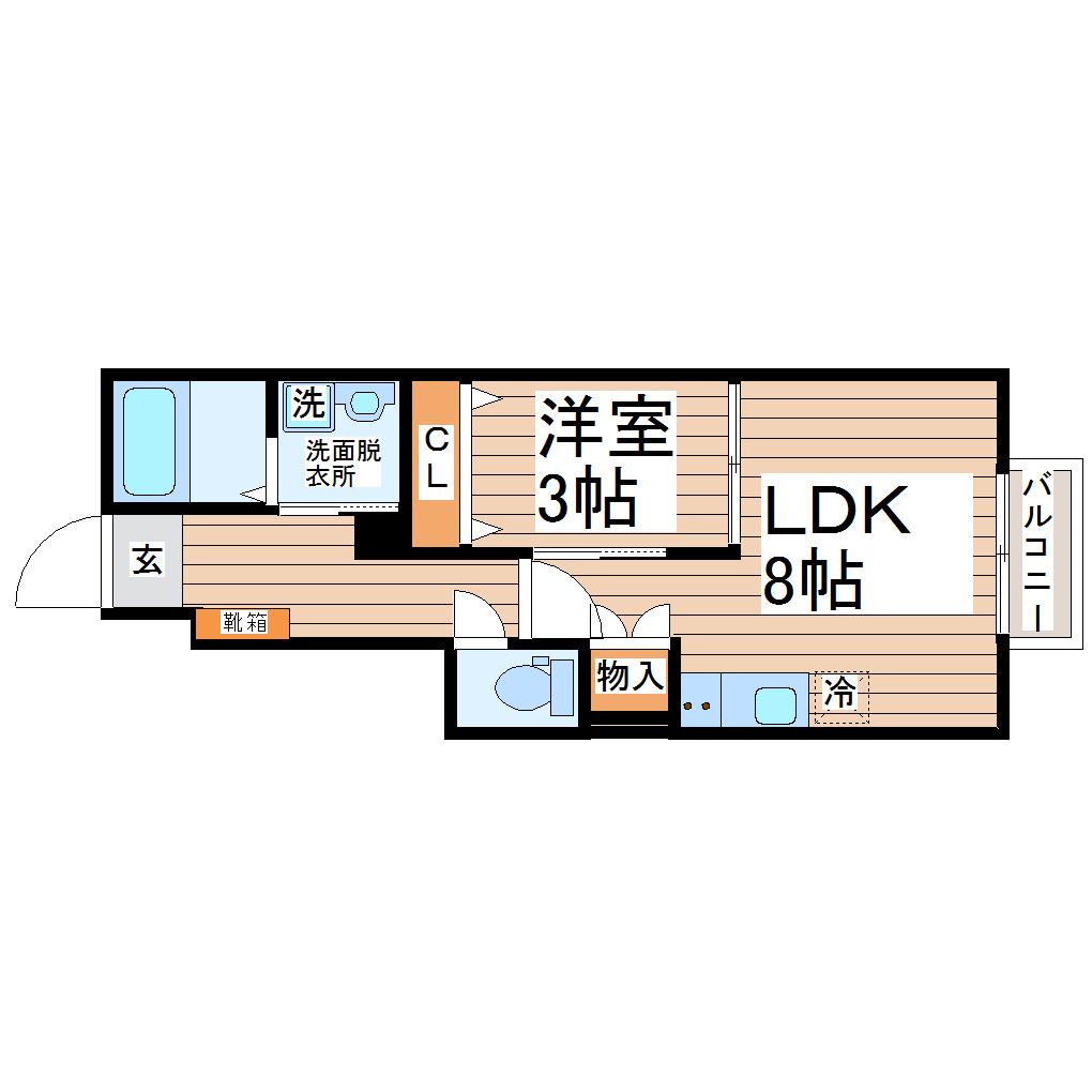 メリア3(1LDK/1階)の間取り写真