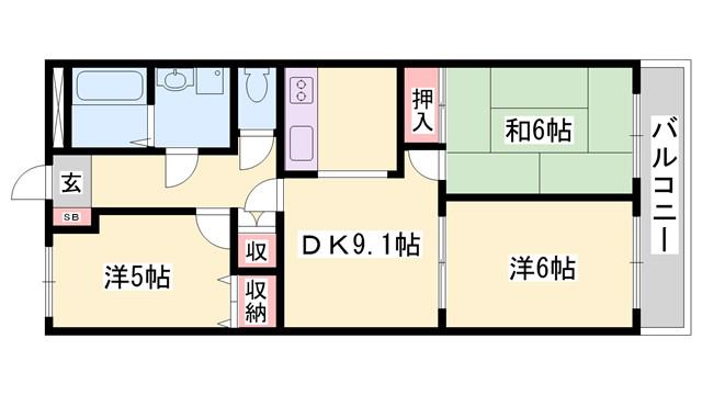 ソフィア花北(3DK/1階)の間取り写真