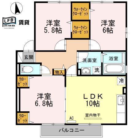 ロジュマンEST A棟(3LDK/2階)の間取り写真