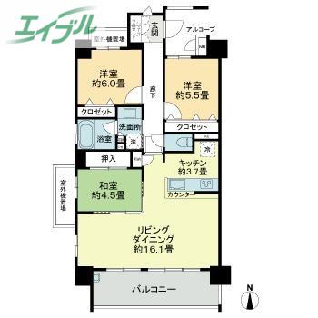 サーパス西長瀬グランテラス(3LDK/6階)の間取り写真