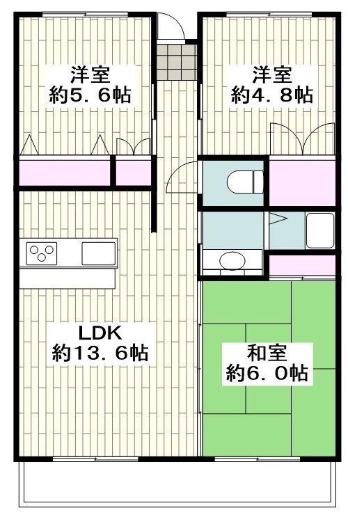 フラット大観(3LDK/2階)の間取り写真