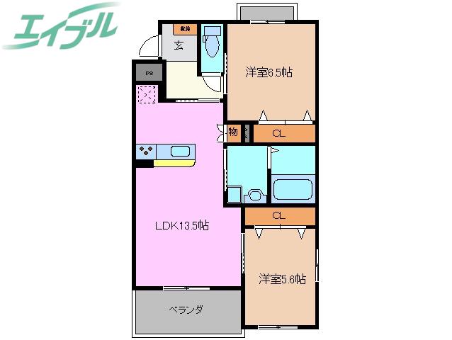 ボヌール(2LDK/3階)の間取り写真