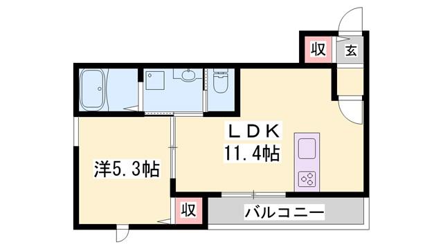 トレーノ加古川(1LDK/4階)の間取り写真