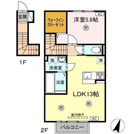 ミルキークォーツ(1LDK/2階)の間取り写真
