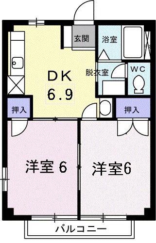 カサグランデ宍戸B(2DK/1階)の間取り写真