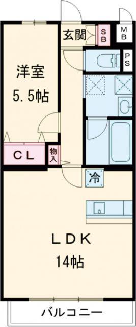エスペーロ青山北(1LDK/1階)の間取り写真