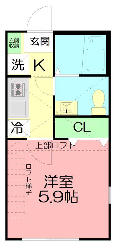 ウィステリア藤沢善行(1K/2階)の間取り写真