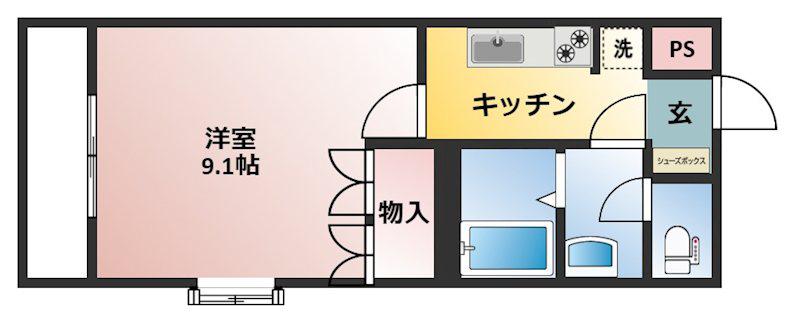 グリーンヒルズ(1K/2階)の間取り写真