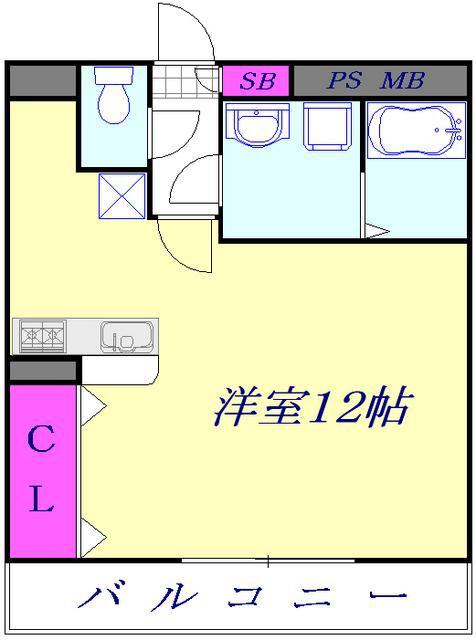 アンプルールフェールYAHAGI(ワンルーム/1階)の間取り写真