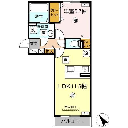 DーROOM N(1LDK/1階)の間取り写真