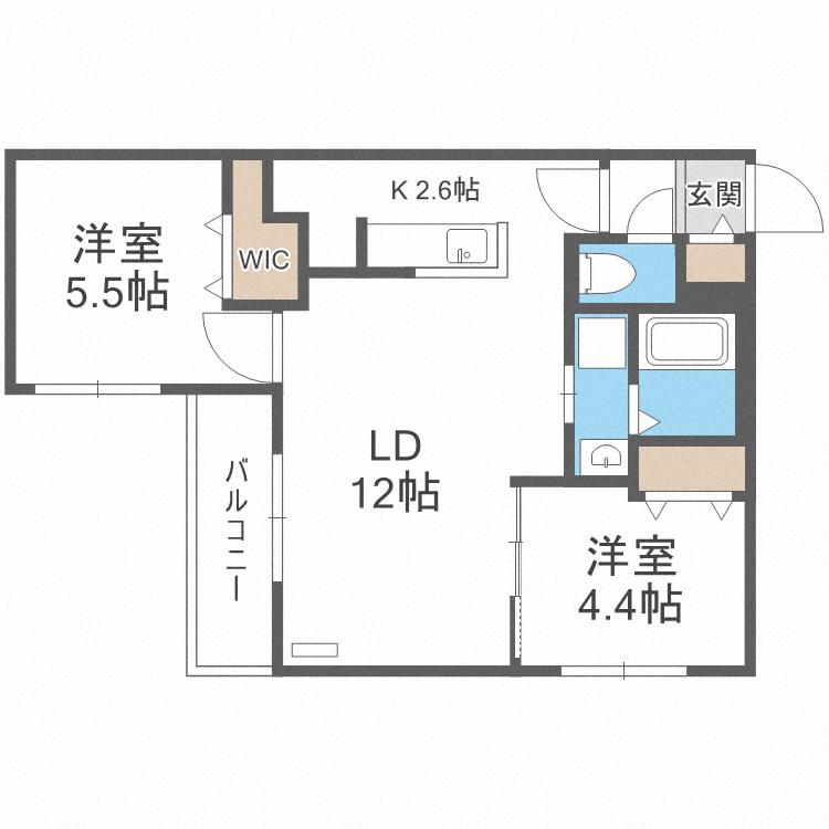ブランシャール宮の沢(2LDK/2階)の間取り写真