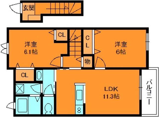 フリーデC(2LDK/2階)の間取り写真