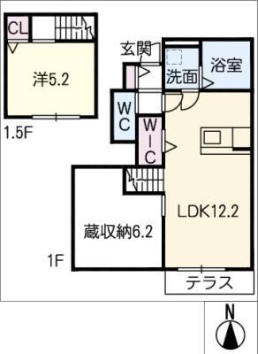 カーサリモーネ(1LDK/1階)の間取り写真