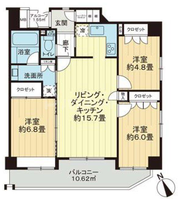 プライマリー本八幡(3LDK/6階)の間取り写真