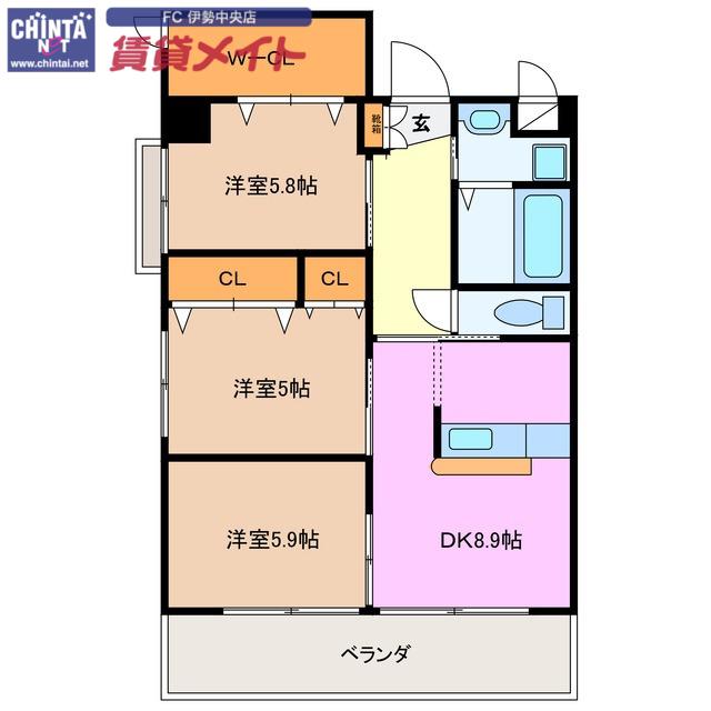 プライムタウン(3DK/6階)の間取り写真