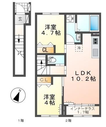リアン・ソレイユ(2LDK/2階)の間取り写真