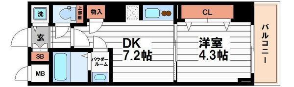 S-RESIDENCE堺筋本町UNO(1DK/9階)の間取り写真