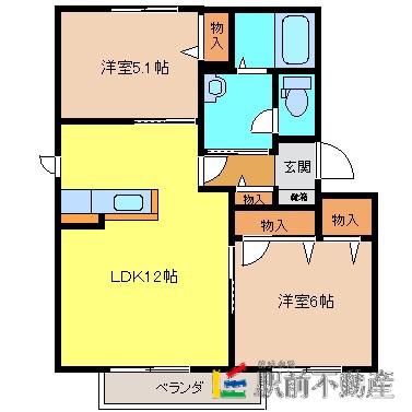 ジュピターK(2LDK/2階)の間取り写真