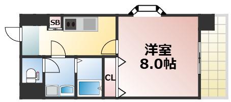 JR大阪環状線 寺田町駅 徒歩3分 8階建 築18年(1K/4階)の間取り写真