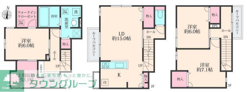 八潮市大原 工事(3LDK/3階)の間取り写真