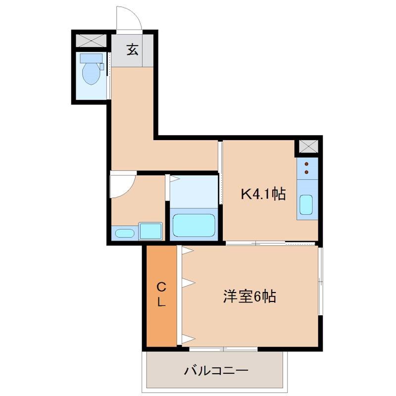 ロータスコート4(1K/2階)の間取り写真