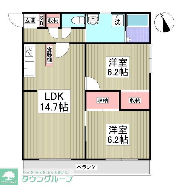 ビューハイツ講堂(2DK/1階)の間取り写真