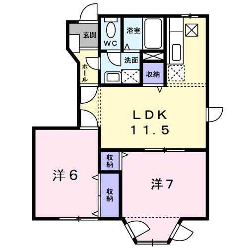 フォンテーヌ・II(2LDK/1階)の間取り写真