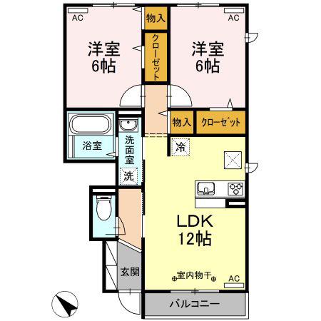 ボナール・メゾン(2LDK/1階)の間取り写真