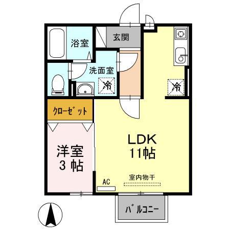 モナリエ東手城(1LDK/2階)の間取り写真