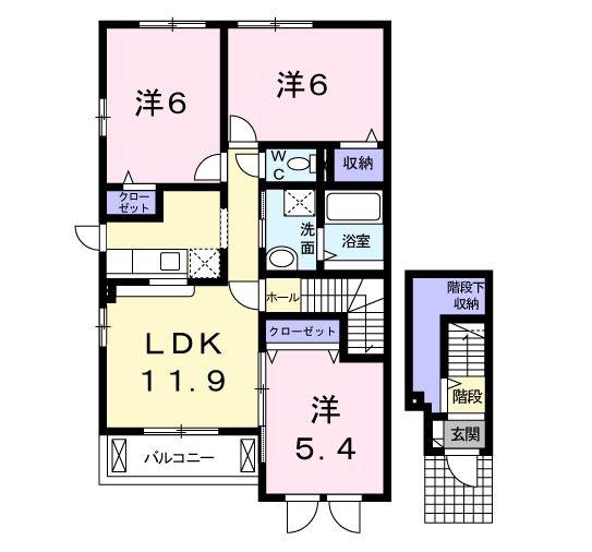 サンキャッスルS・II(3LDK/2階)の間取り写真