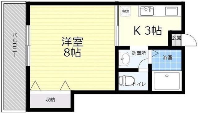 シャンブルボヌール(1K/2階)の間取り写真