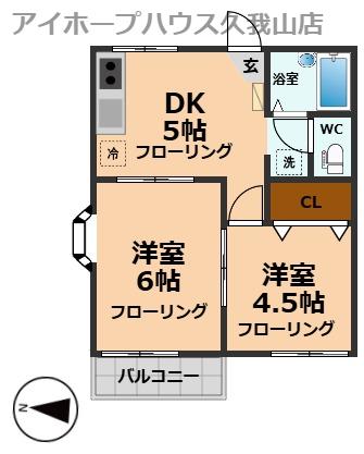 ヒルトップM(2DK/1階)の間取り写真
